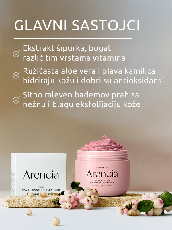 Arencia Fresh Rosehip Rice Mochi pasta za čišćenje lica 120g
