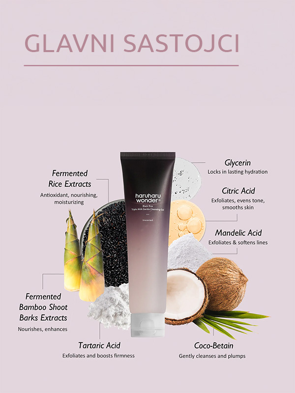 Haruharu Wonder Black Rice Triple AHA Gentle Cleansing gel za umivanje 100ml