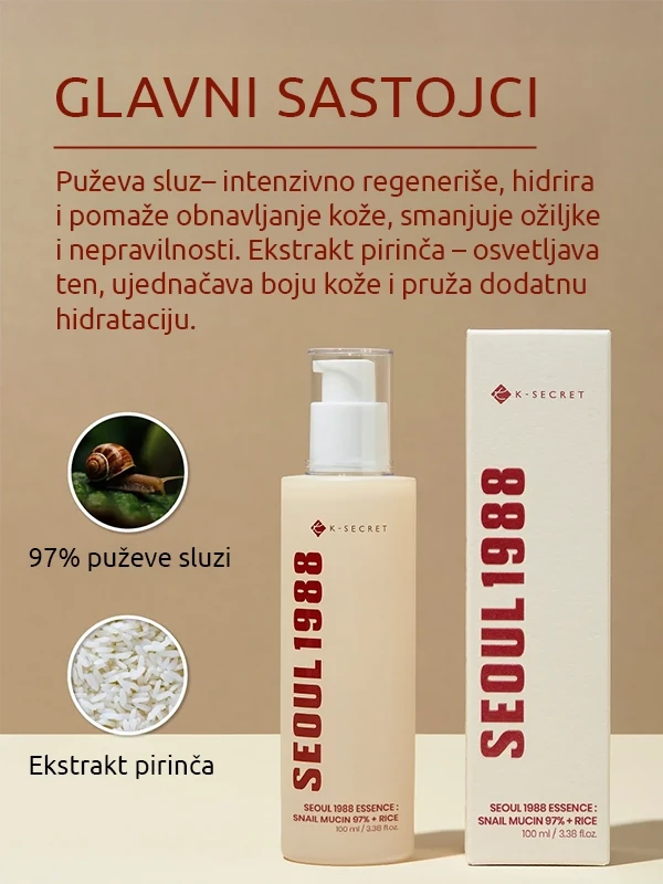 K-Secret (global) esencija: Snail Mucin 97% + Rice 100ml