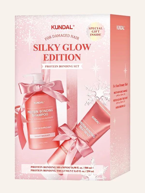 Kundal Holiday Silk Glow Edition - Protein Bonding Care šampon 500ml + tretman 250ml + gumica za kosu