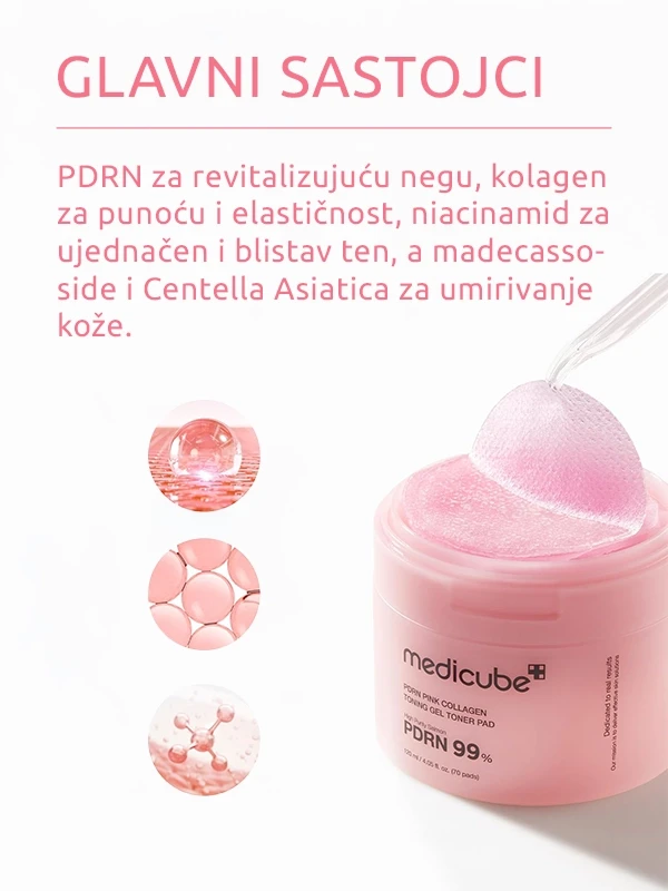 Medicube PDRN Pink Collagen Toning Gel tupferi za lice 70 kom.
