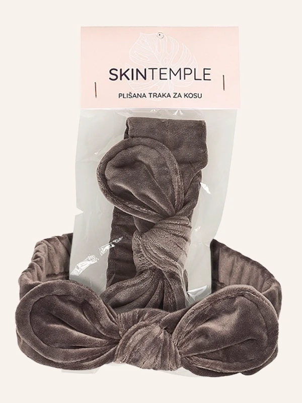 Skintemple plišana traka za kosu sa mašnom-siva