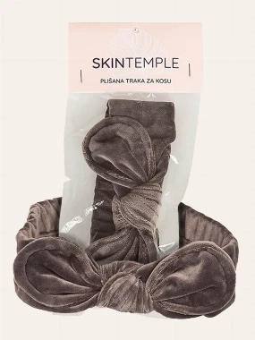 Skintemple plišana traka za kosu sa mašnom-siva